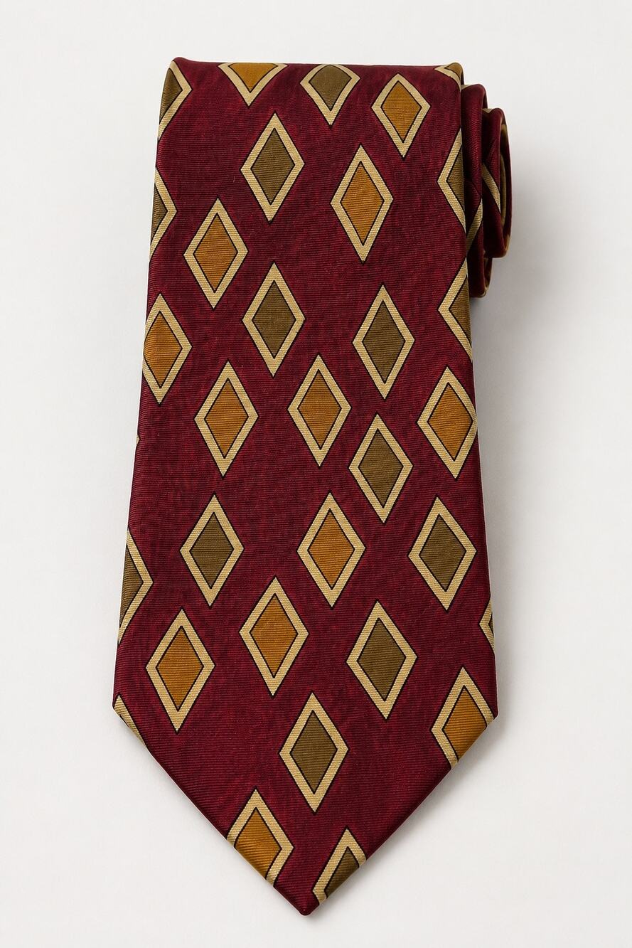 BOSS Hugo Boss 100% Silk Geometric Diamond Tie | Made in Italy | Burgundy Gold